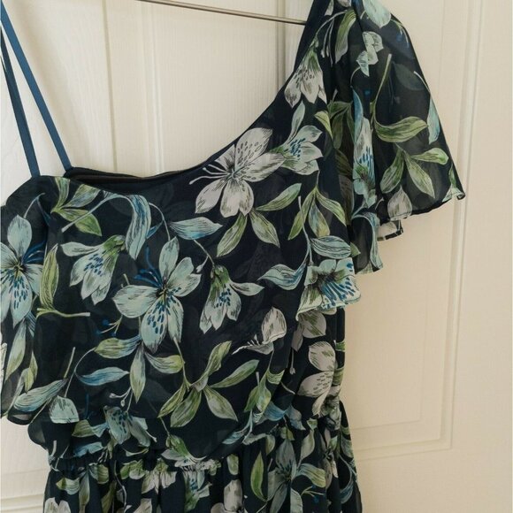 Eliza J Cocktail One Shoulder Dress Blue Floral Ruffle - Picture 2 of 9